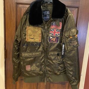 Men's Military Green Bomber Jacket with Patches